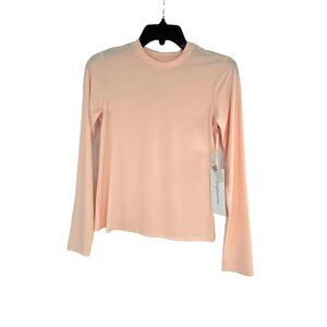 YogaWorks Womens Long Sleeve Blush Peach Top Crew Neck Polyester & Spandex